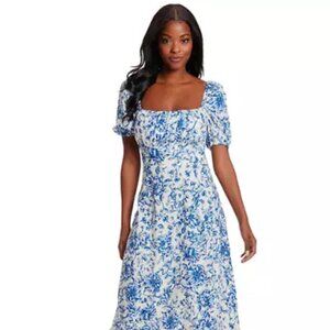 Women's Short Sleeve Square Neck Ditsy Floral Dress